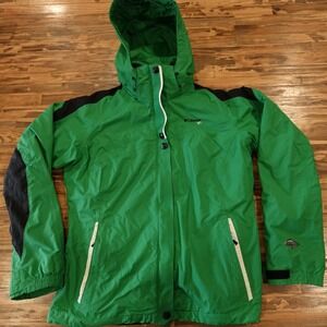 Columbia Interchange Womens M Green Omni-Tech GRT Hooded Ski Jacket XL6980 Flaw